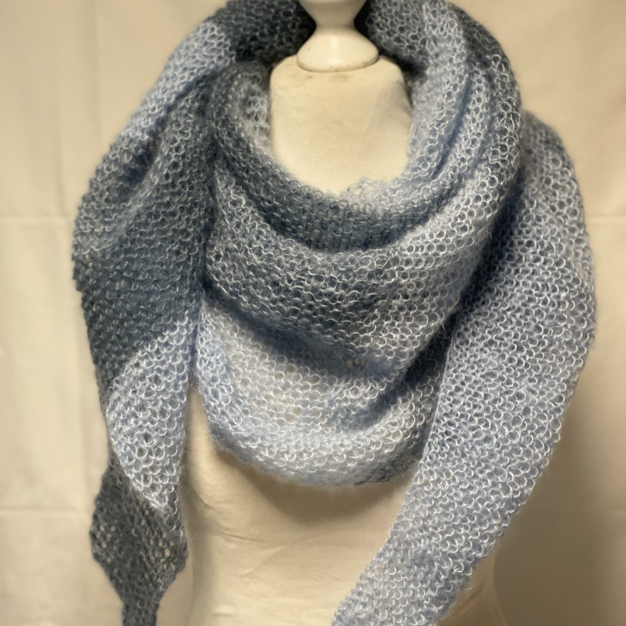 Strick-Set Schal zweifarbig Hellblau-Topas