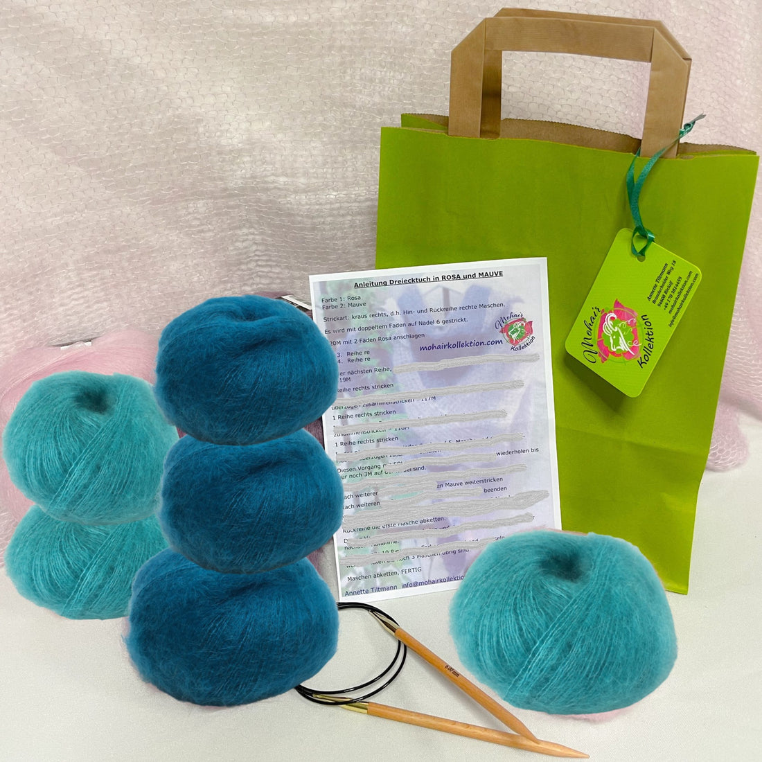 Strick-Set Schal zweifarbig Lagune Türkis