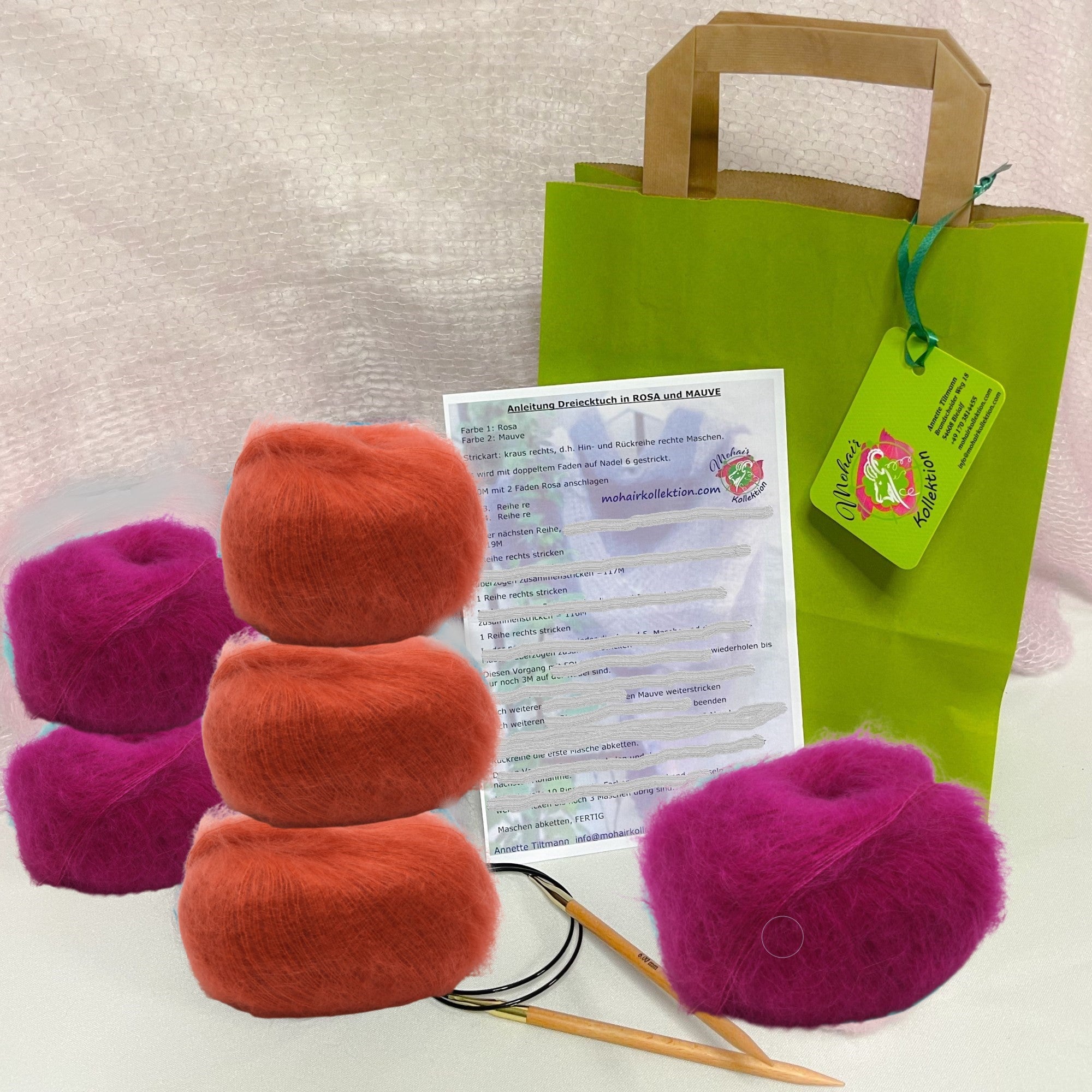 Strick-Set Schal zweifarbig Magenta-Melone