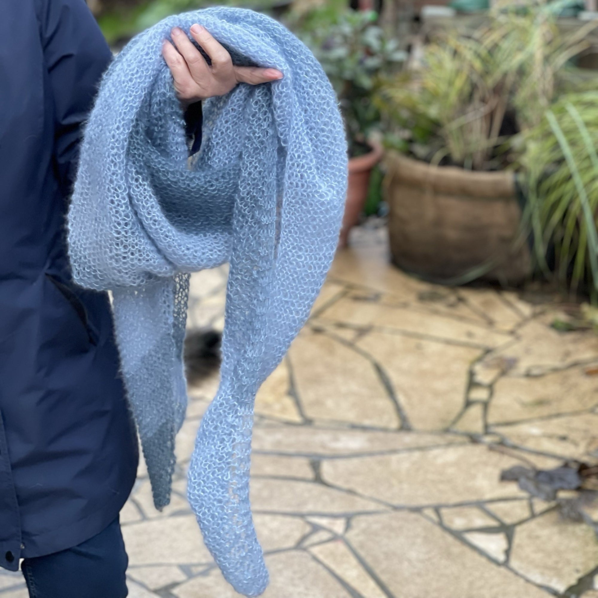 Strick-Set Schal zweifarbig Hellblau-Topas