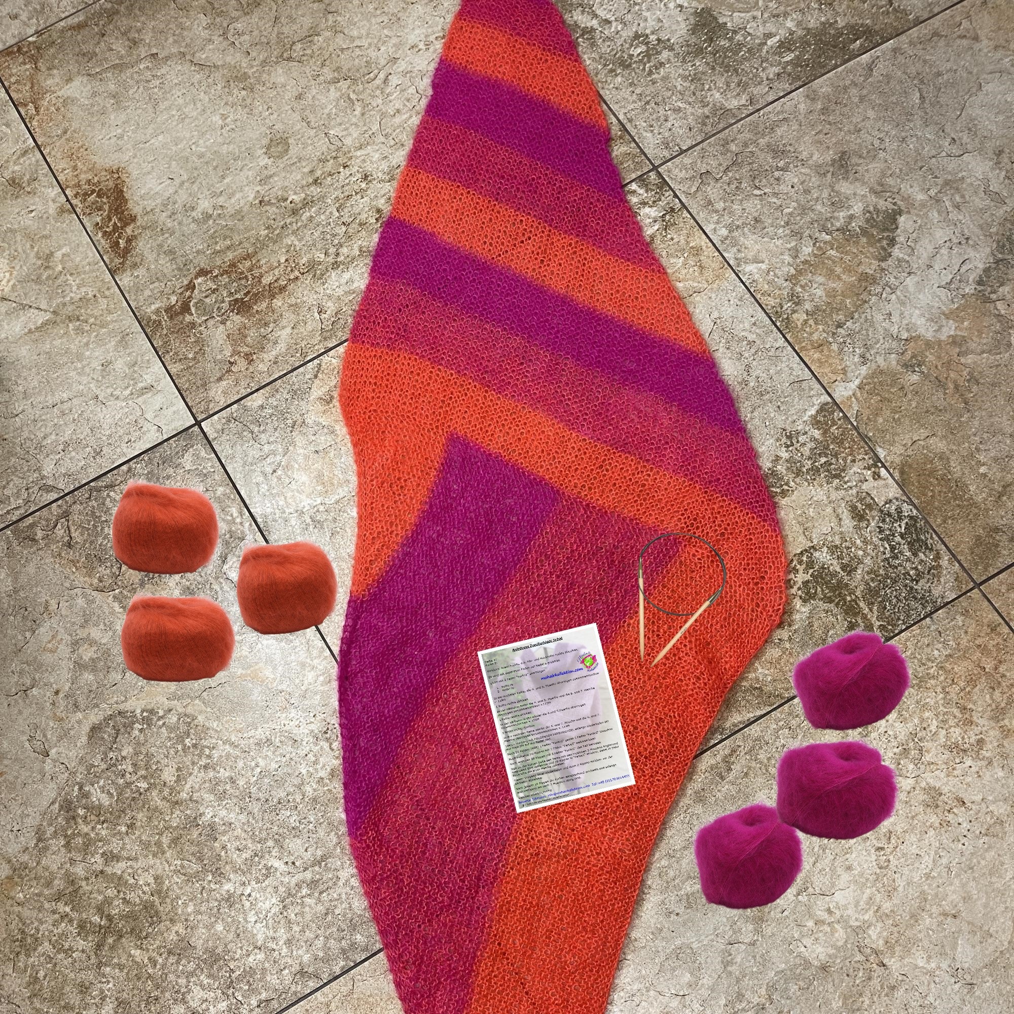 Strick-Set Schal zweifarbig Magenta-Melone