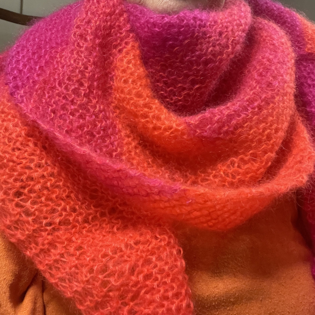 Strick-Set Schal zweifarbig Magenta-Melone