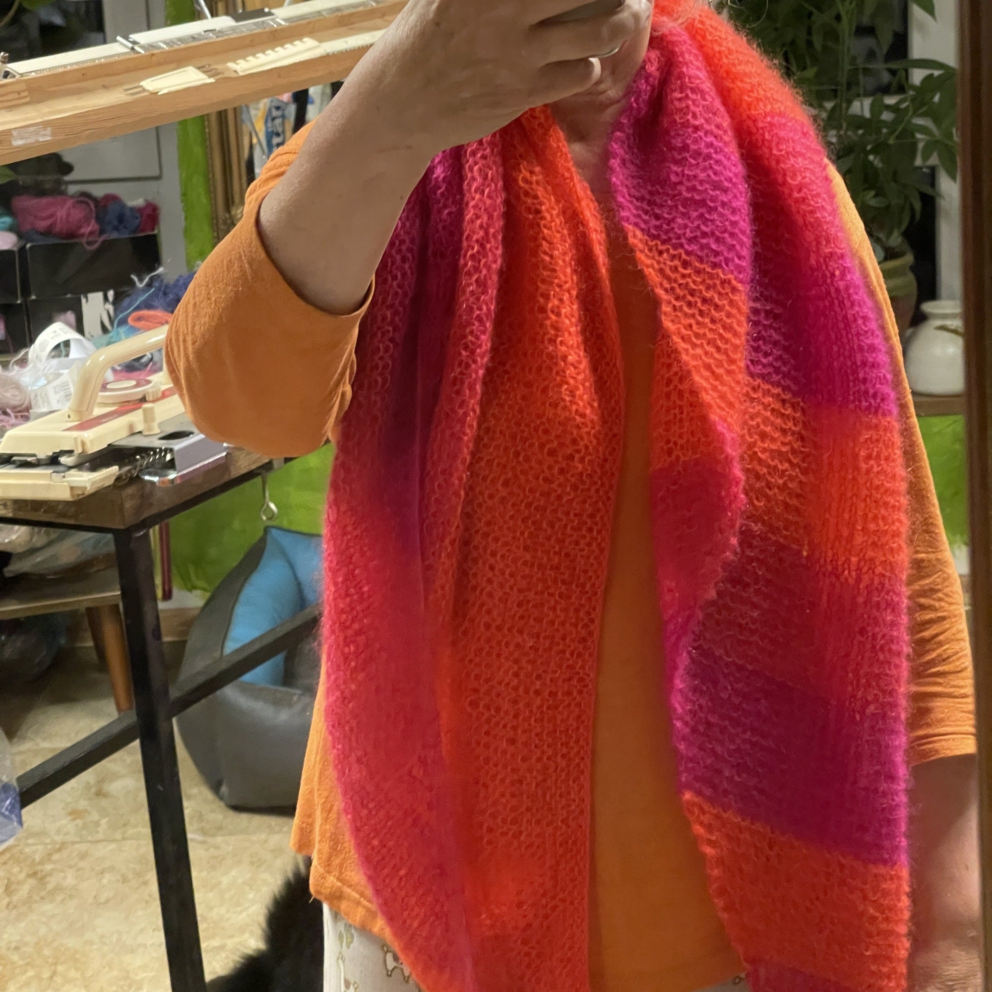 Strick-Set Schal zweifarbig Magenta-Melone