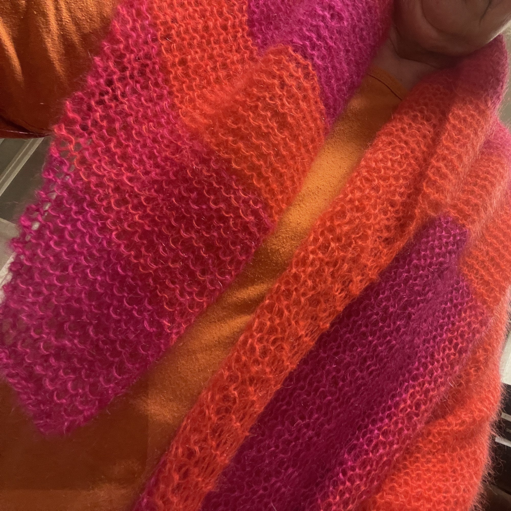 Strick-Set Schal zweifarbig Magenta-Melone