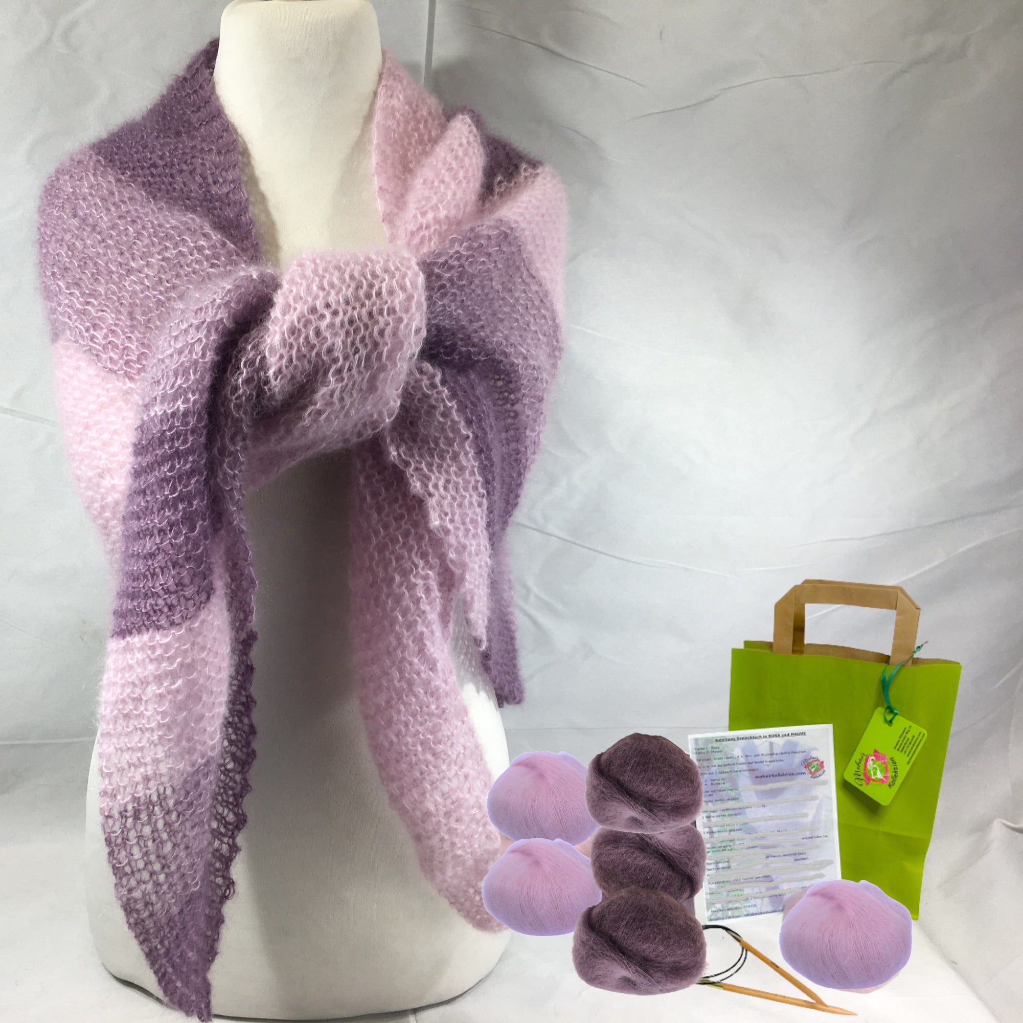 Strick-Set Schal zweifarbig Hellrosa-Mauve