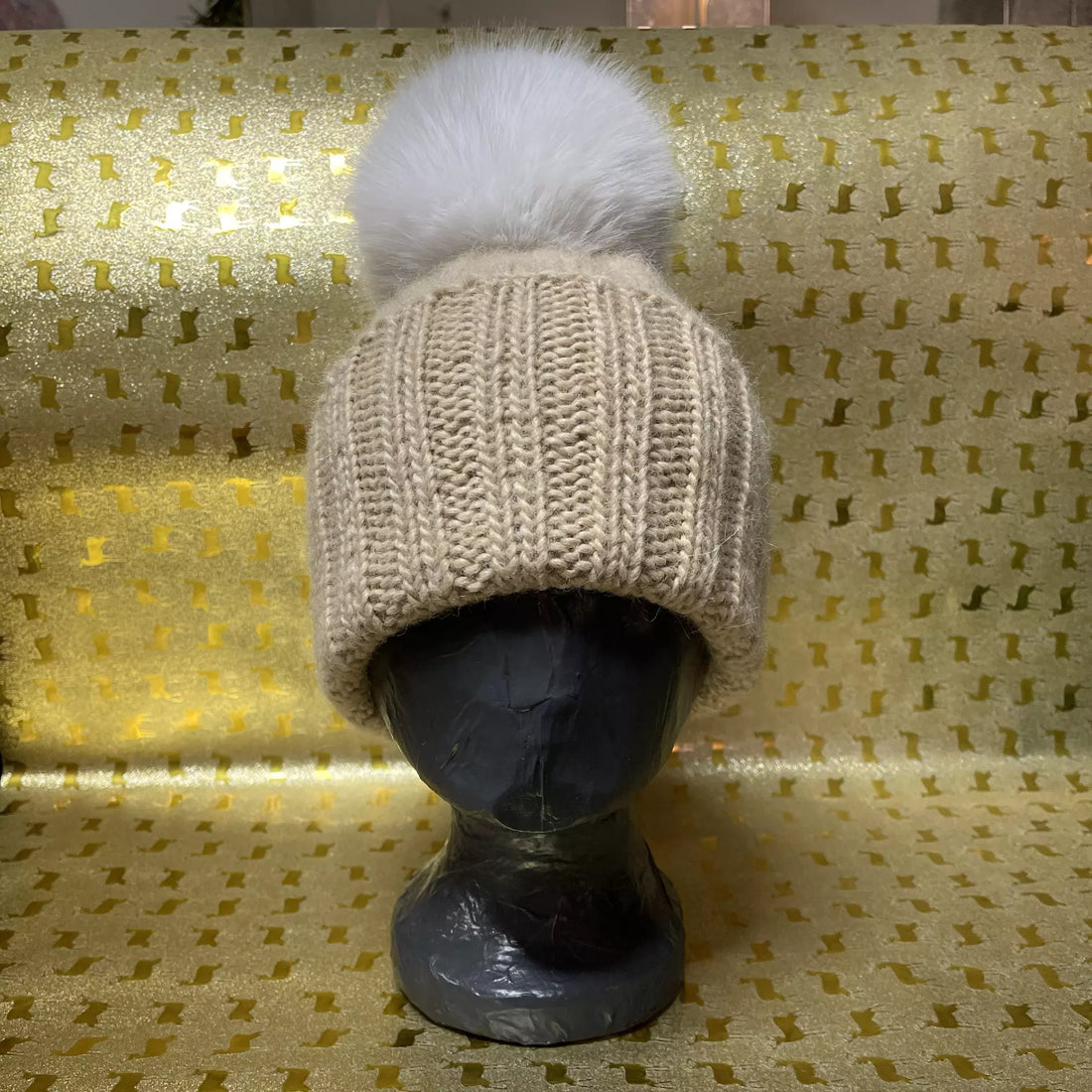 Alpaka Strickmütze Beige