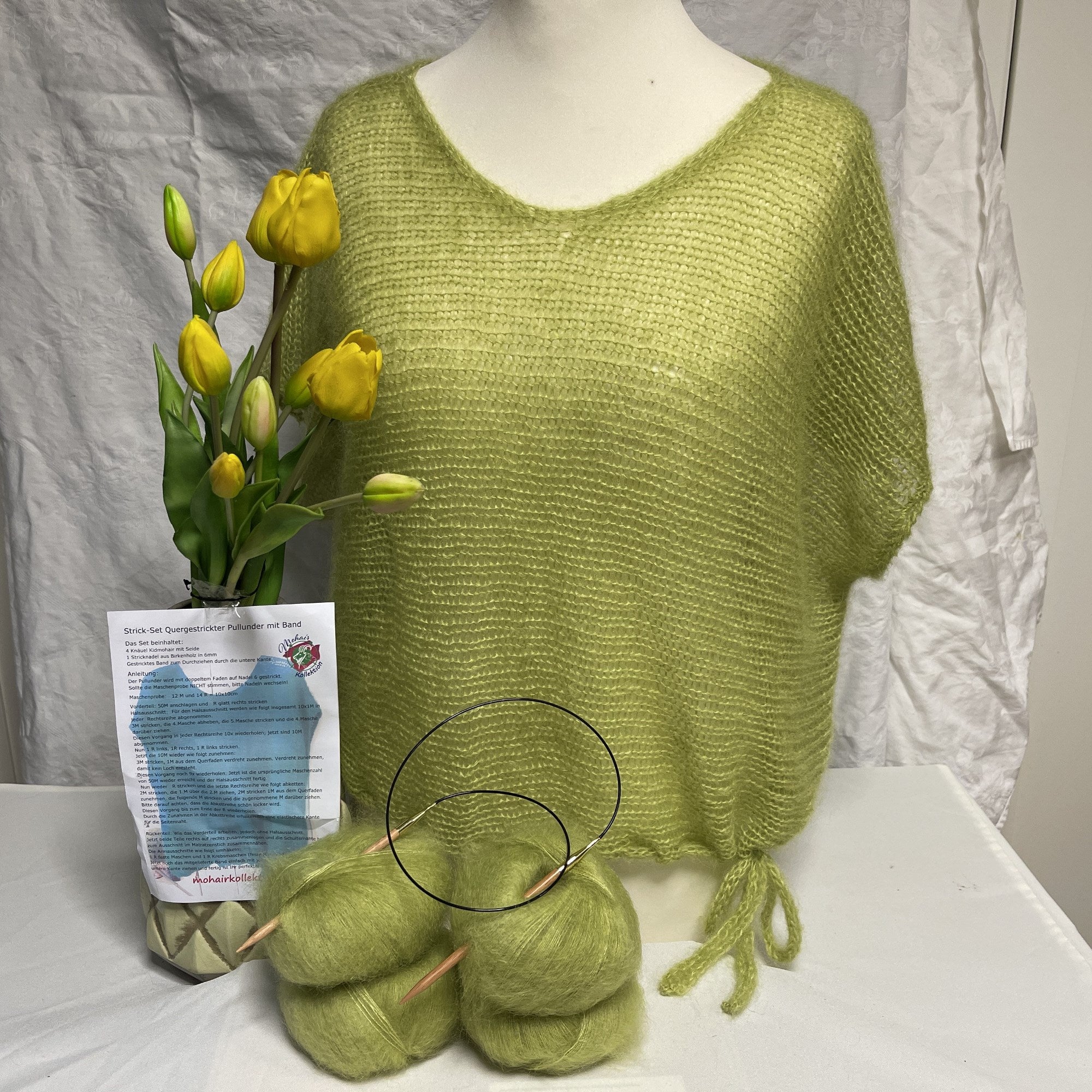 Strick-Set Quergestrickter Pullunder mit Band