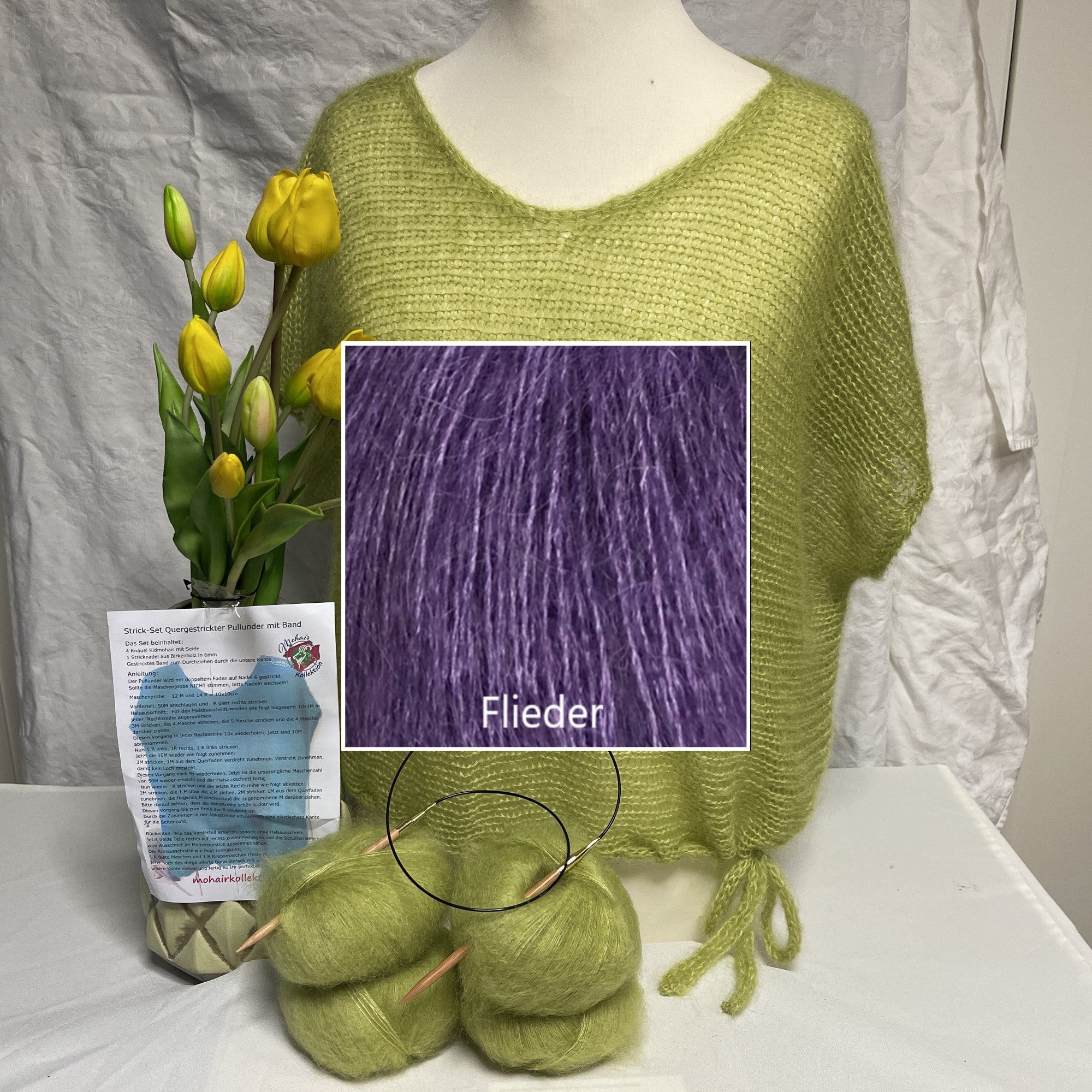 Strick-Set Quergestrickter Pullunder mit Band