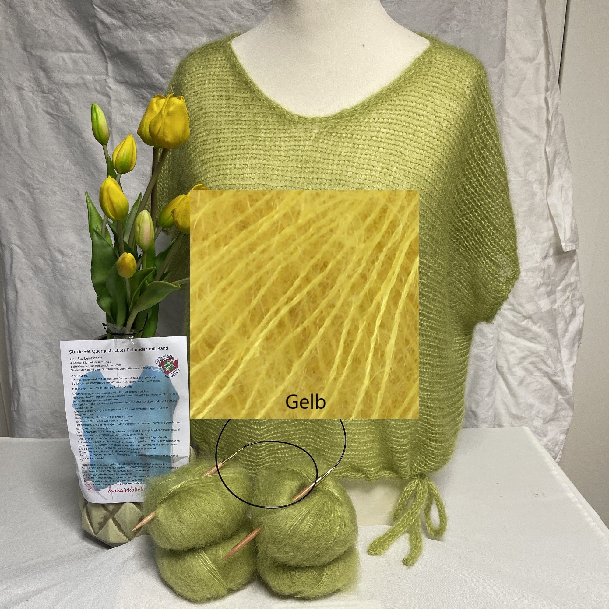 Strick-Set Quergestrickter Pullunder mit Band