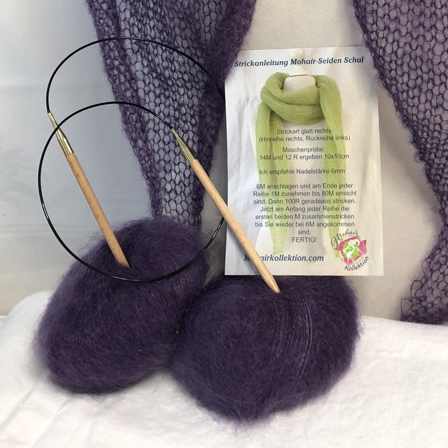 Strick-Set Schal Pflaume