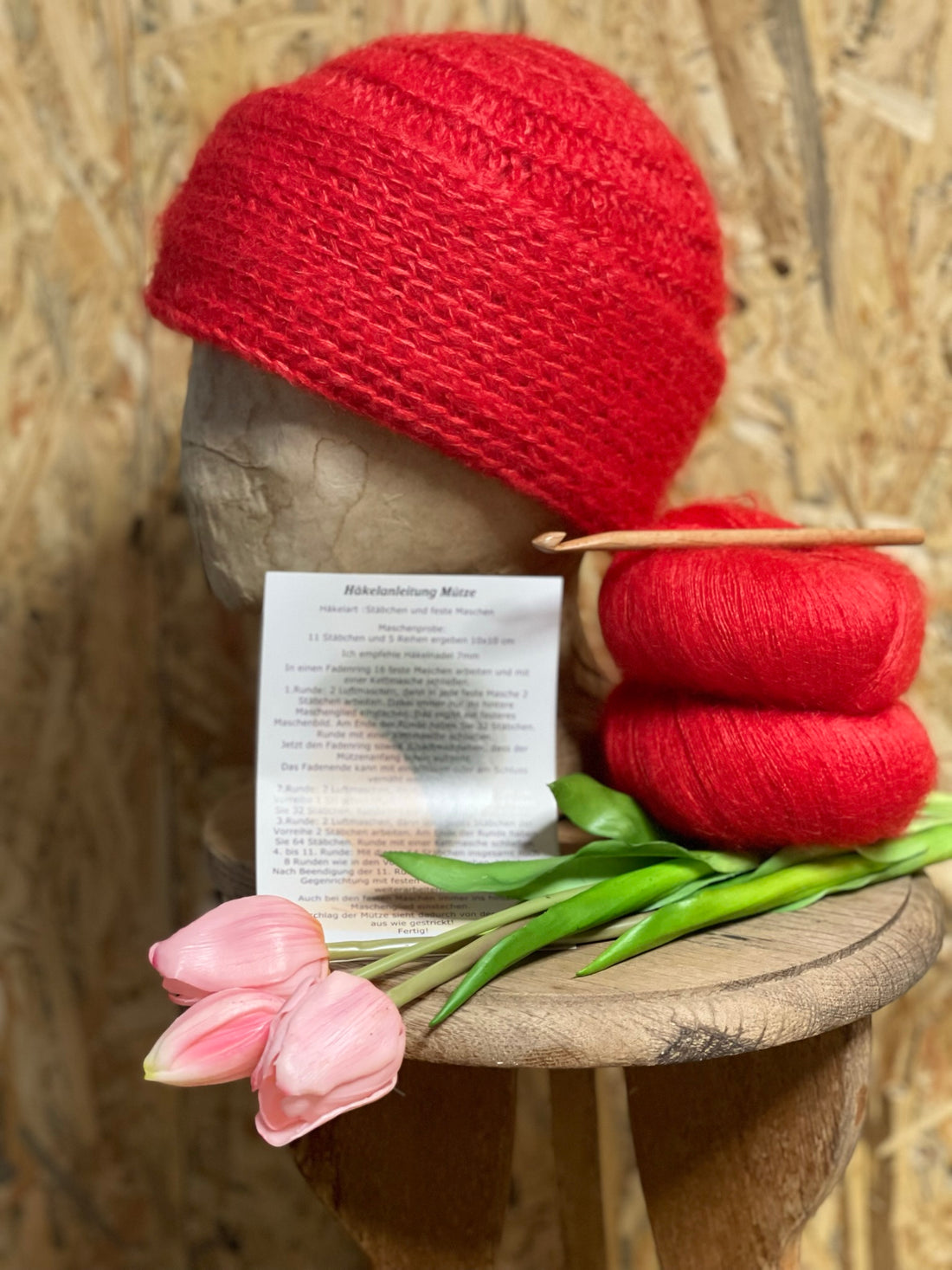Häkel-Set Mütze Mohnrot
