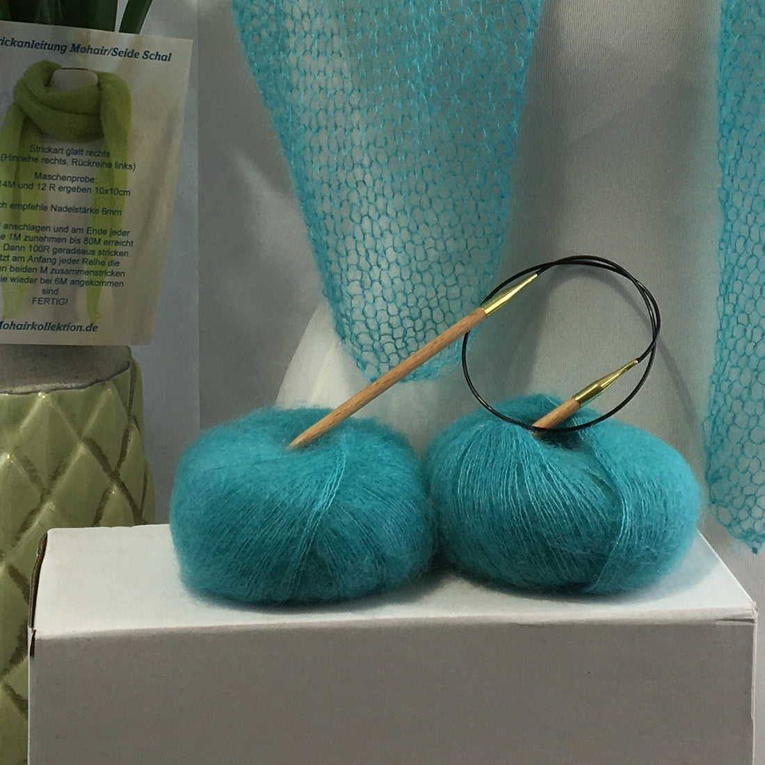 Strick-Set Schal Türkis