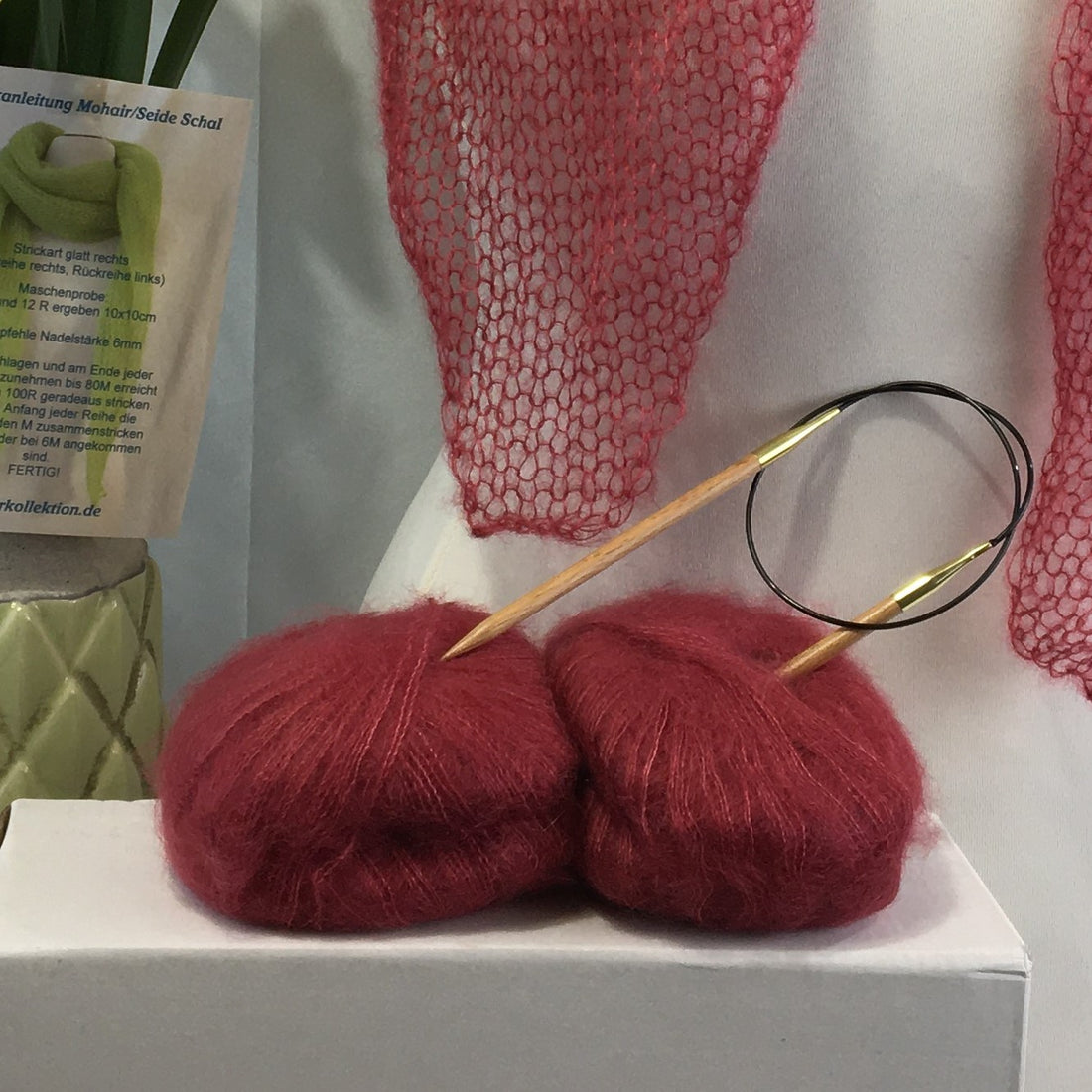 Strick-Set Schal Ziegelrot