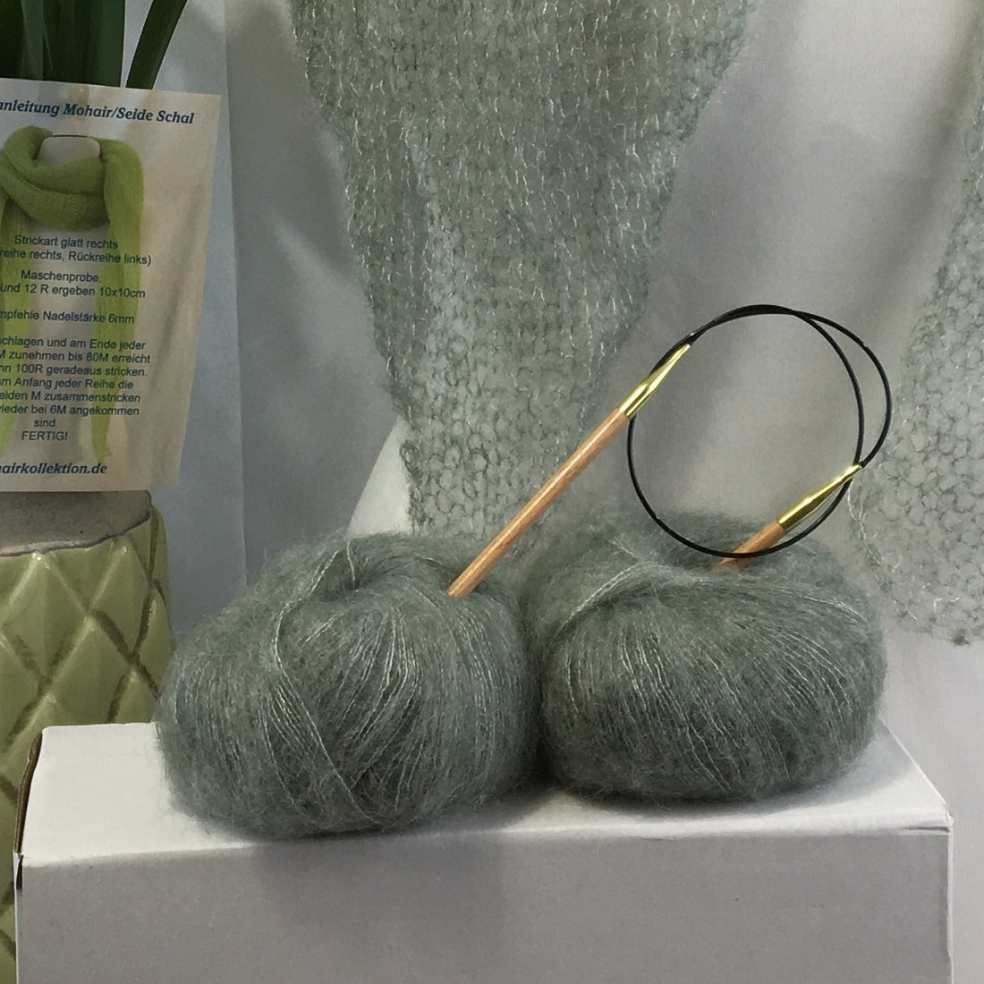 Strick-Set Schal Salbei