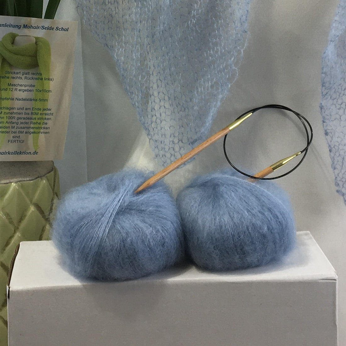 Strick-Set Schal Hellblau