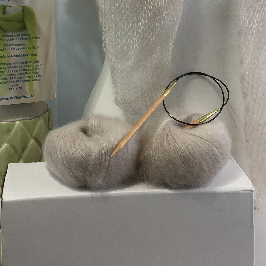 Strick-Set Schal Beige