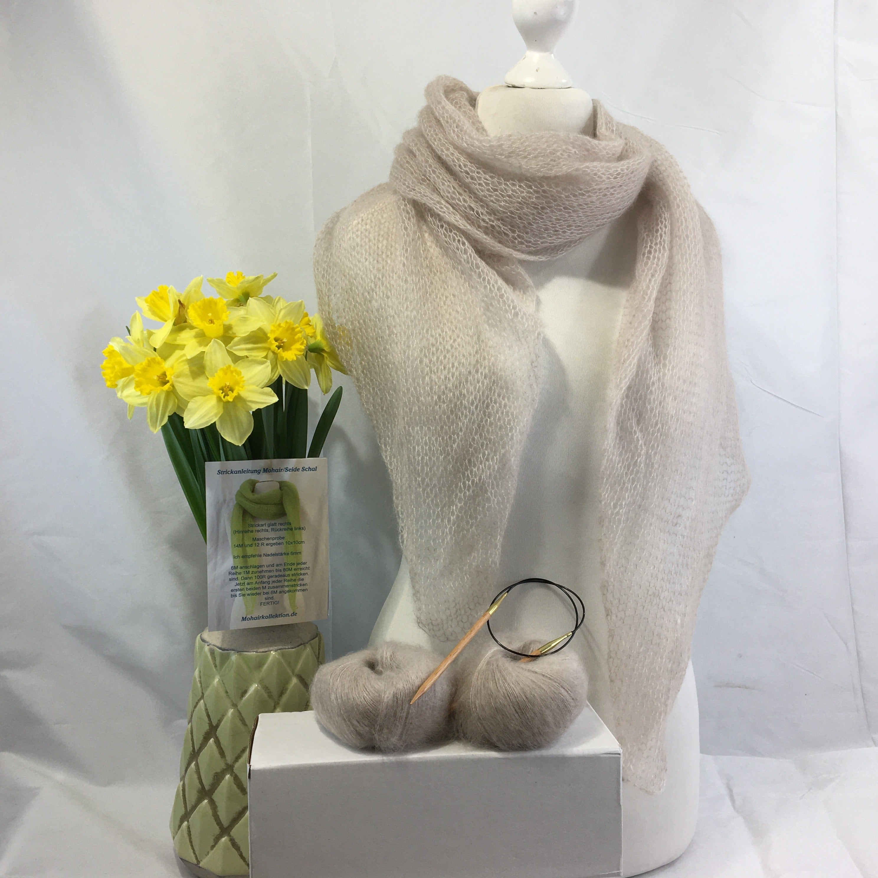 Strick-Set Schal Beige