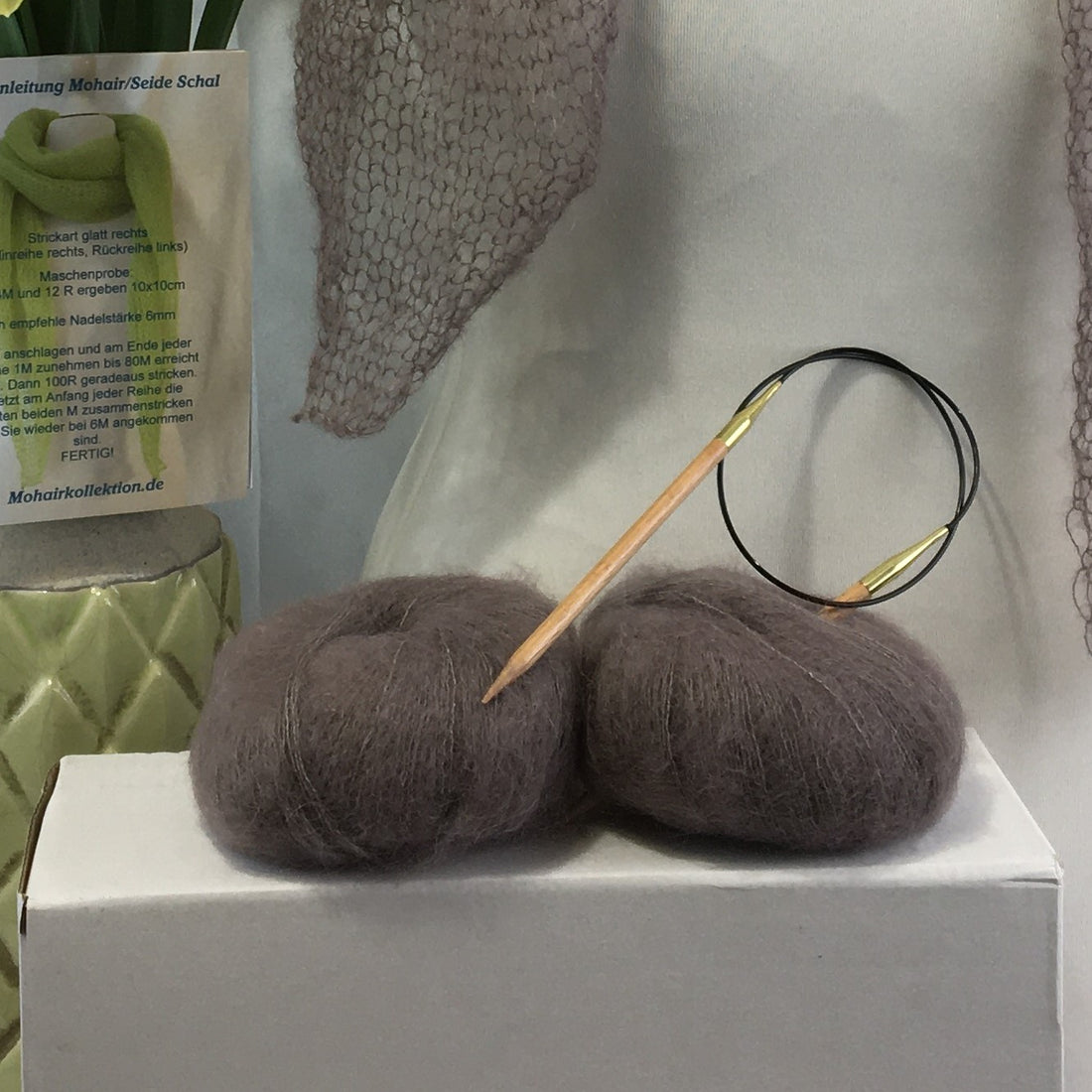 Strick-Set Schal Taupe