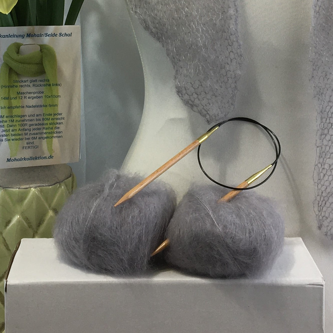 Strick-Set Schal Hellgrau