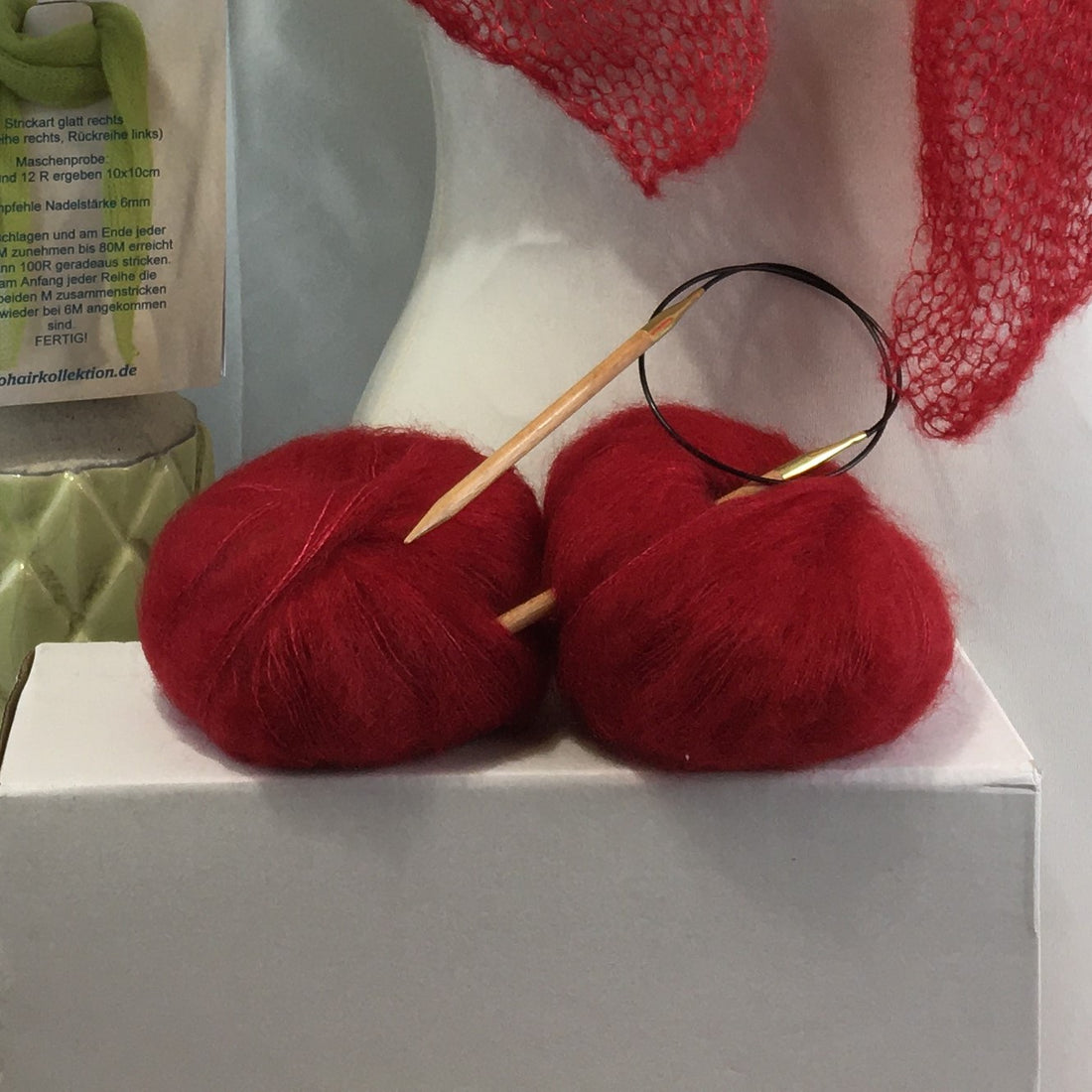 Strick-Set Schal Kirschrot