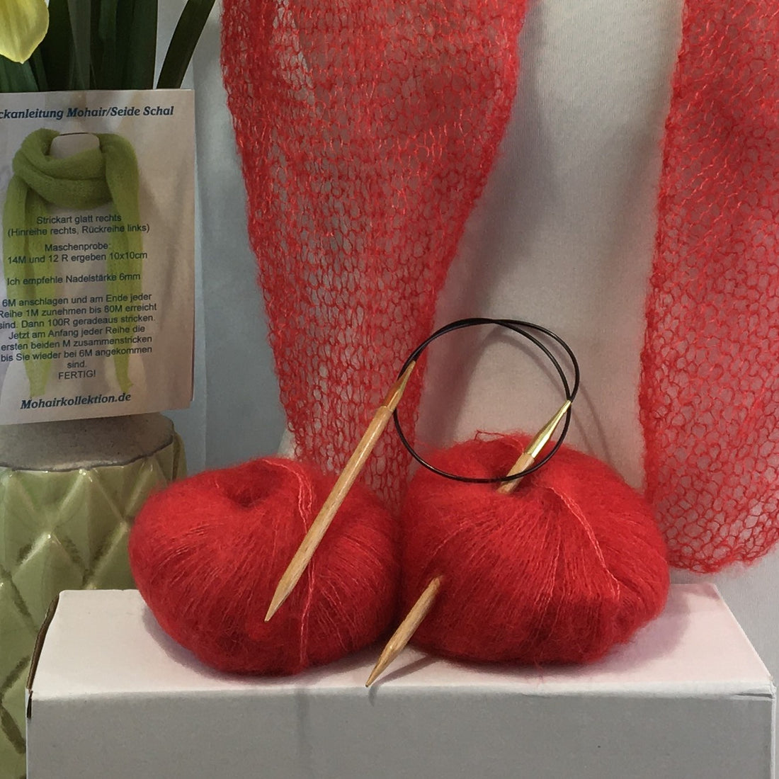 Strick-Set Schal Mohnrot