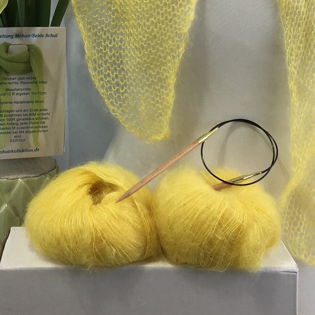 Strick-Set Schal Gelb