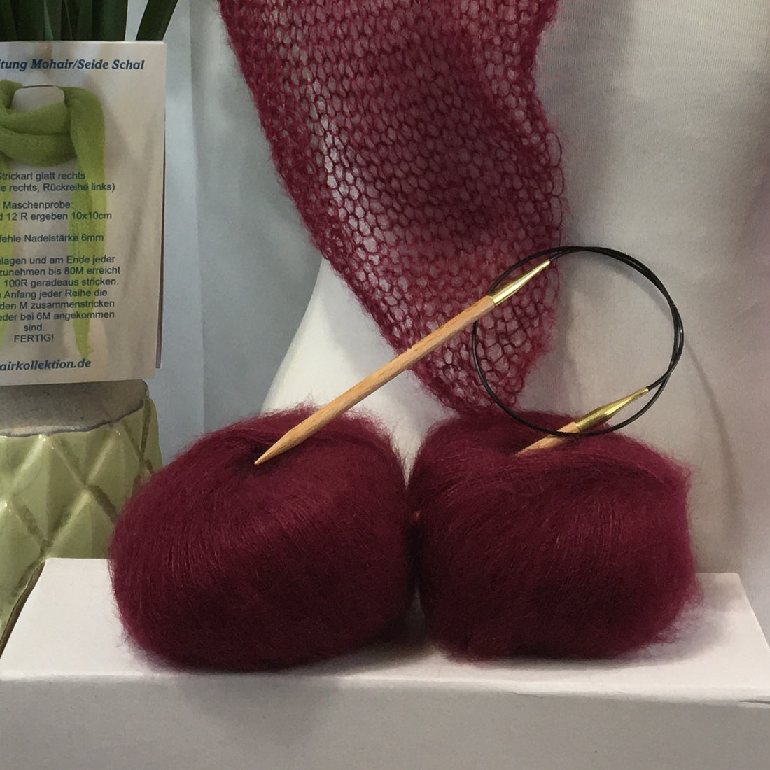 Strick-Set Schal Weinrot