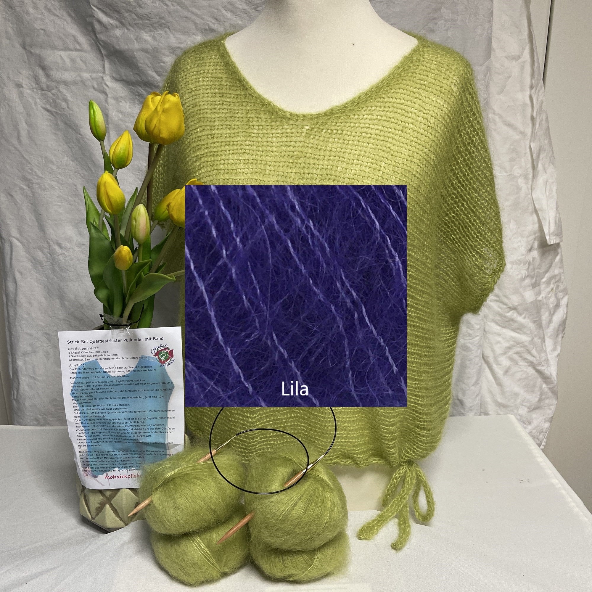 Strick-Set Quergestrickter Pullunder mit Band