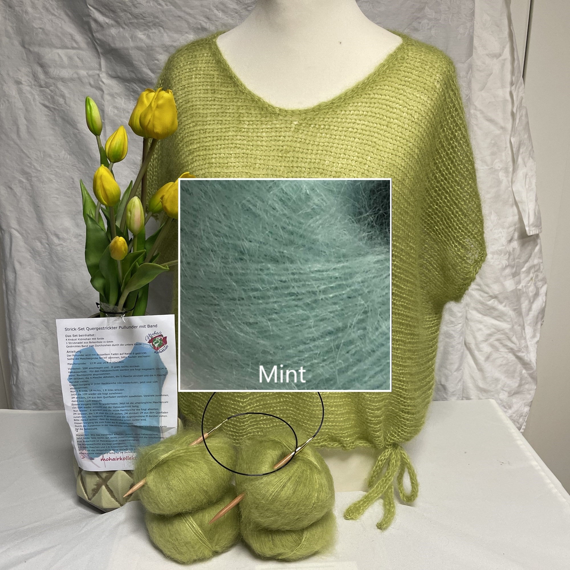Strick-Set Quergestrickter Pullunder mit Band