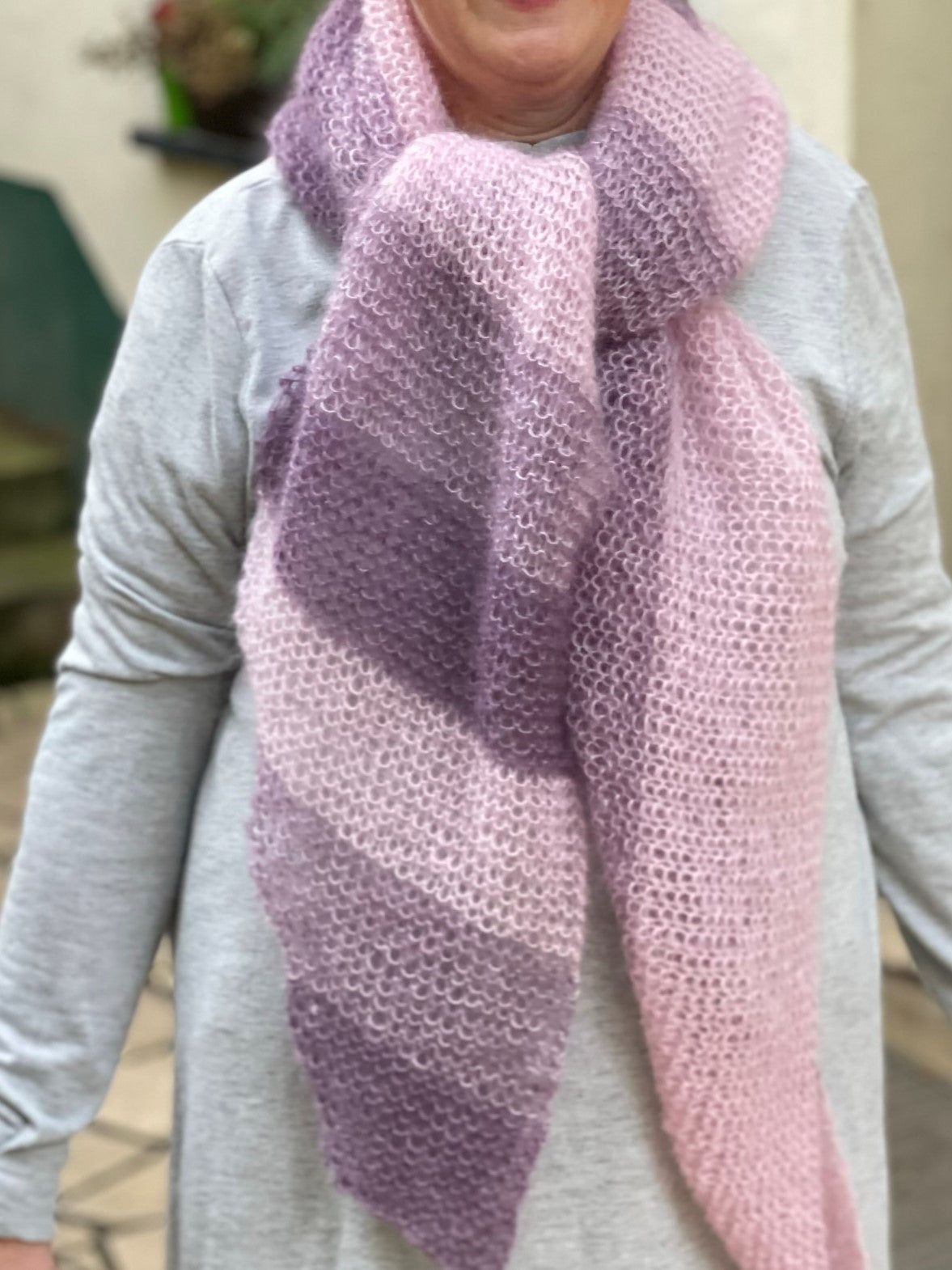 Strick-Set Schal zweifarbig Hellrosa-Mauve