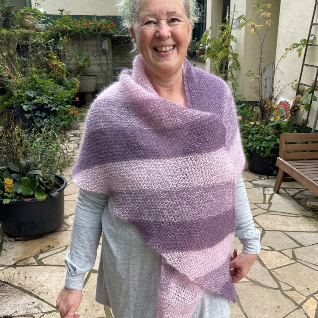 Strick-Set Schal zweifarbig Hellrosa-Mauve