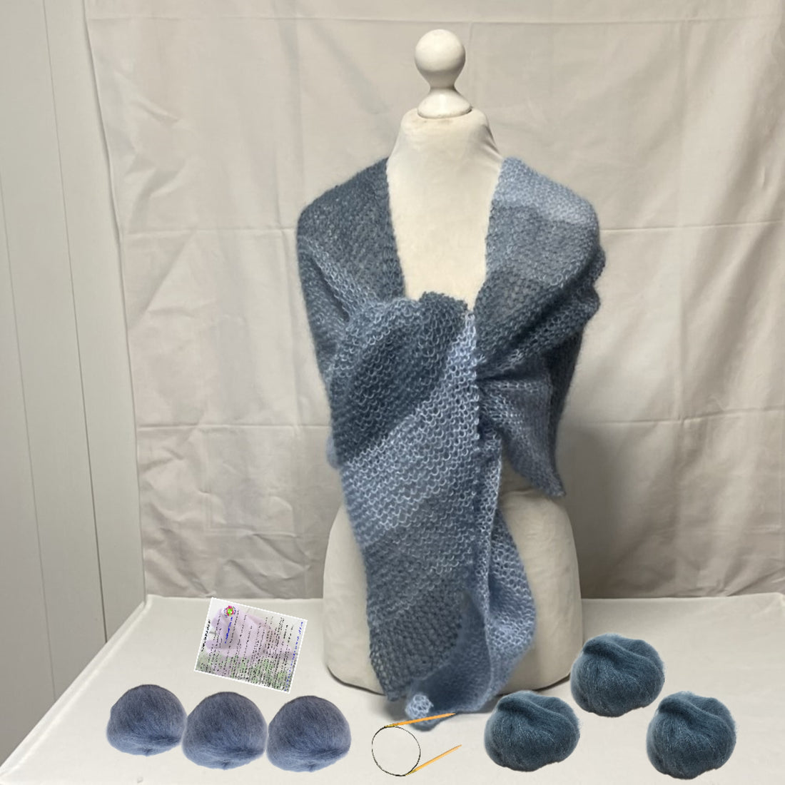 Strick-Set Schal zweifarbig Hellblau-Topas