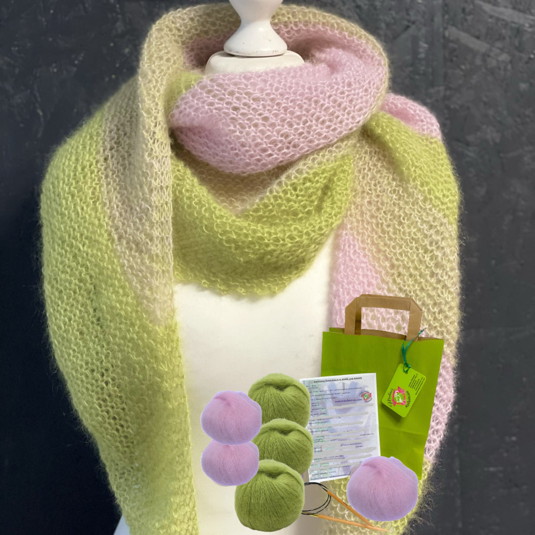 Strick-Set Schal zweifarbig Hellrosa-Birke