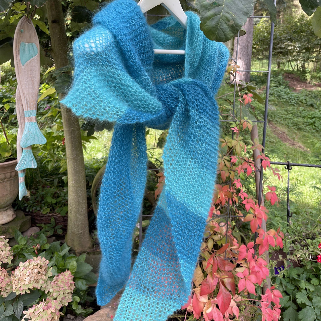 Strick-Set Schal zweifarbig Lagune Türkis