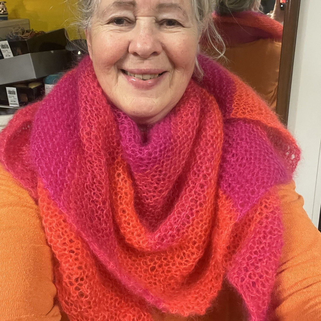 Strick-Set Schal zweifarbig Magenta-Melone