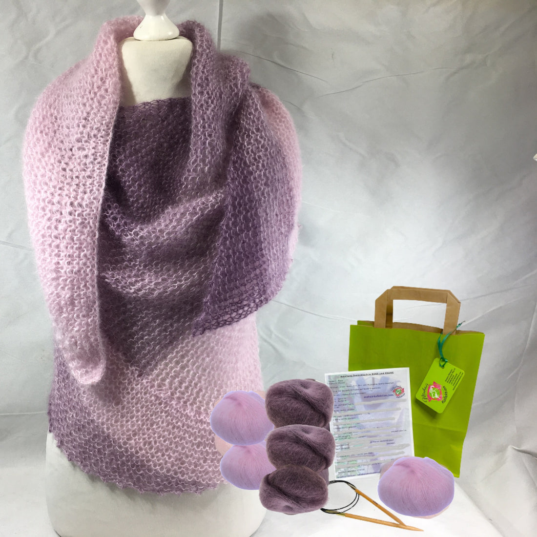 Strick-Set Schal zweifarbig Hellrosa-Mauve