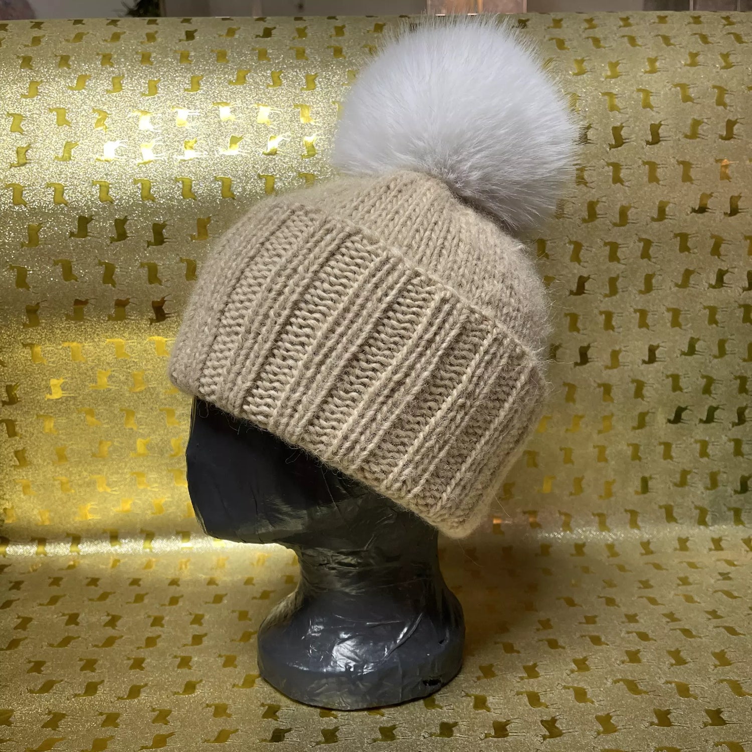 Alpaka Strickmütze Beige