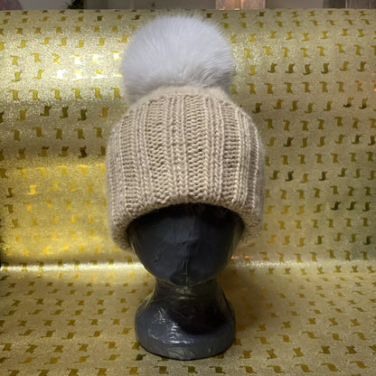 Alpaka Strickmütze Beige