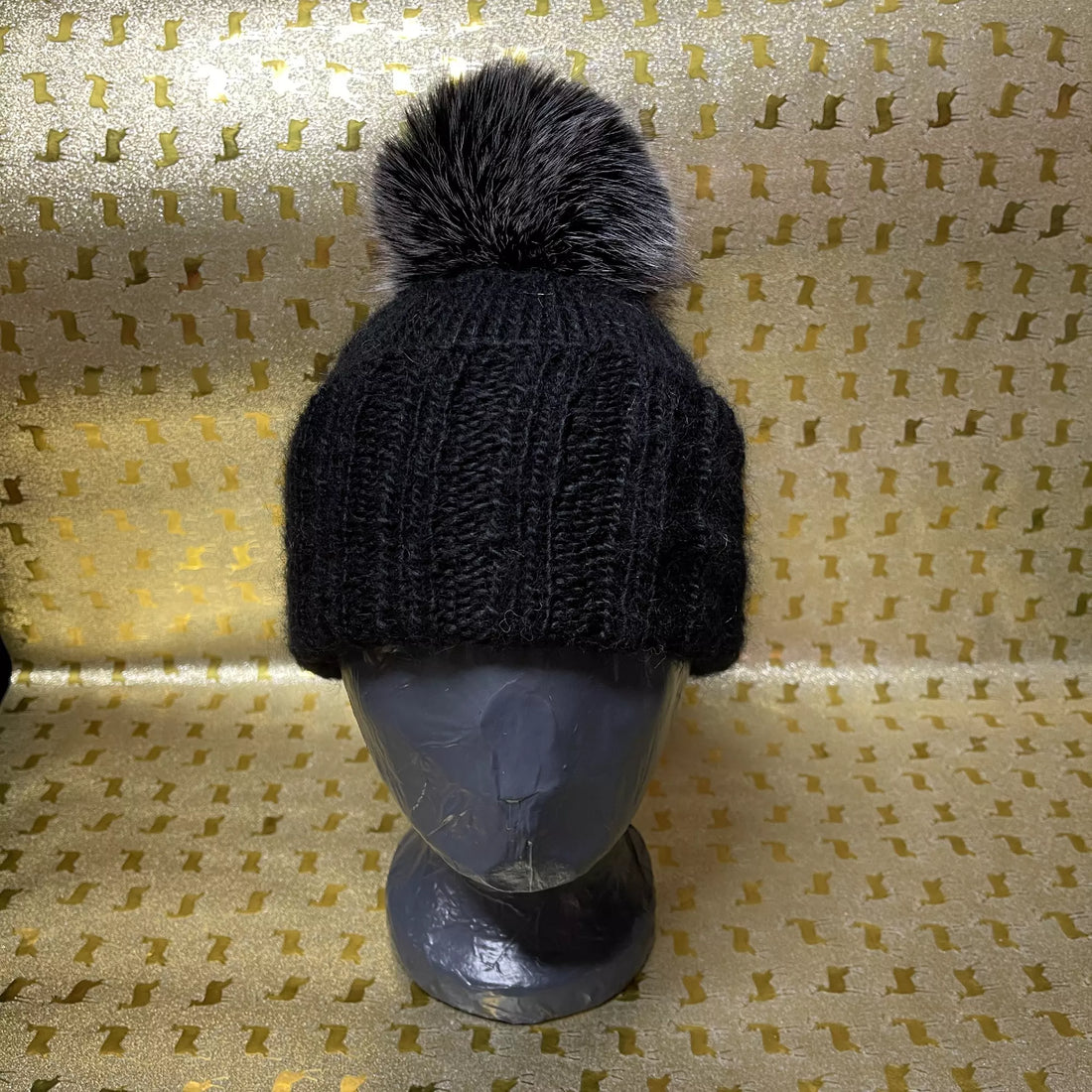 Alpaka Strickmütze Schwarz