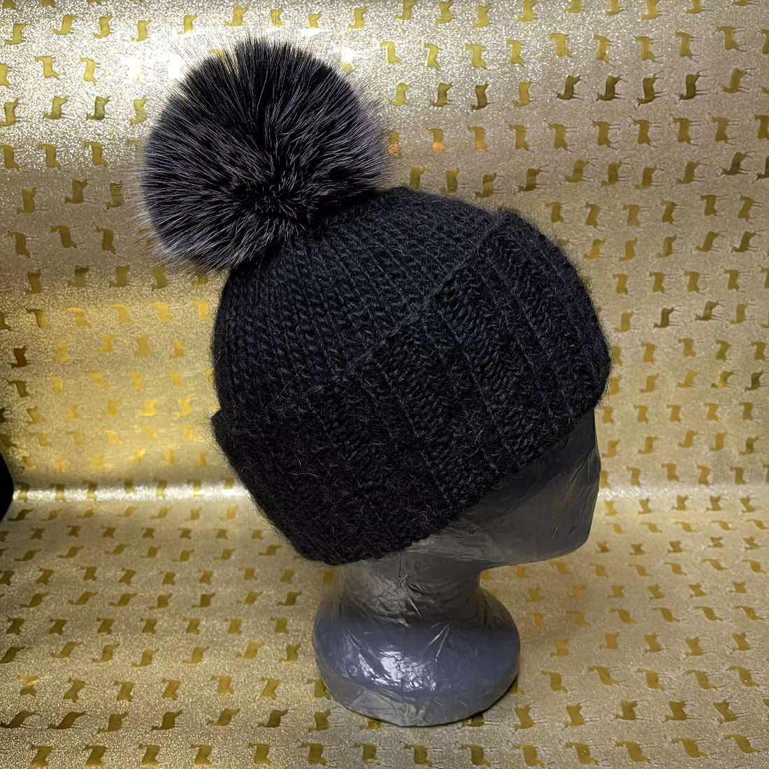 Alpaka Strickmütze Schwarz