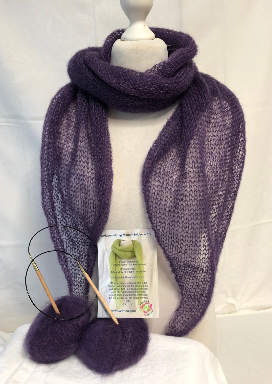 Strick-Set Schal Pflaume