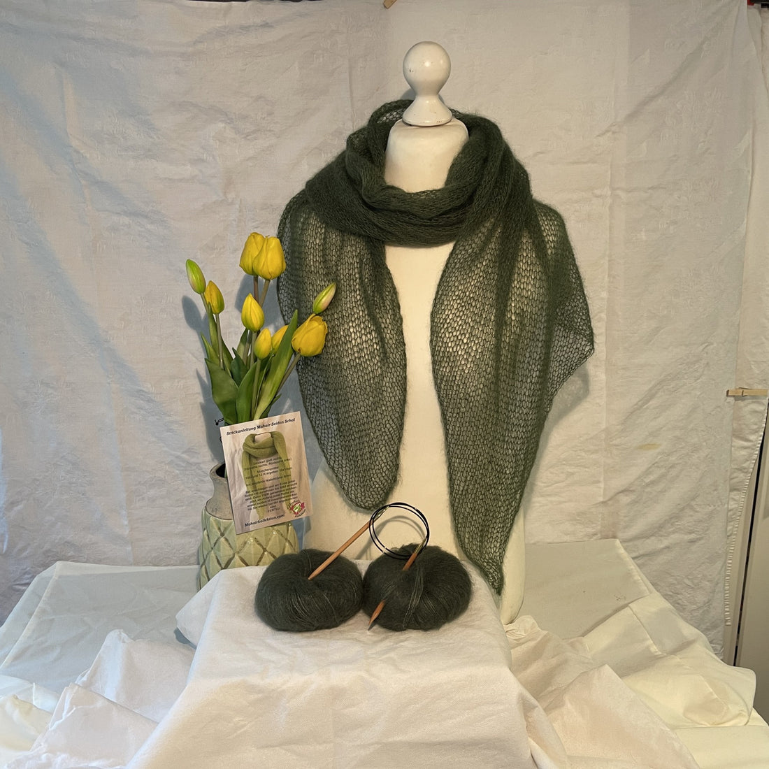 Strick-Set Schal Tanne