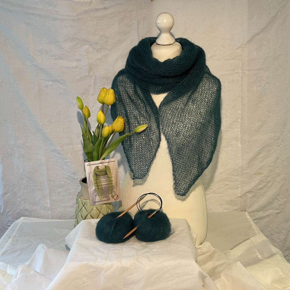 Strick-Set Schal Dunkelgrün