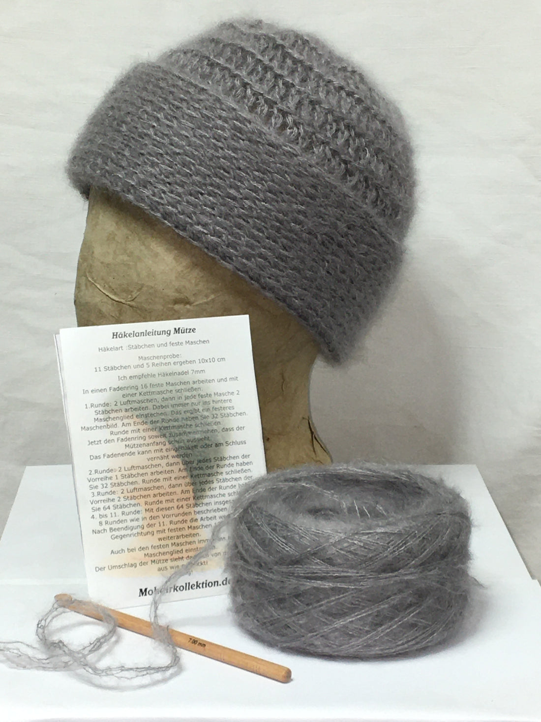Häkel-Set Mütze Hellgrau