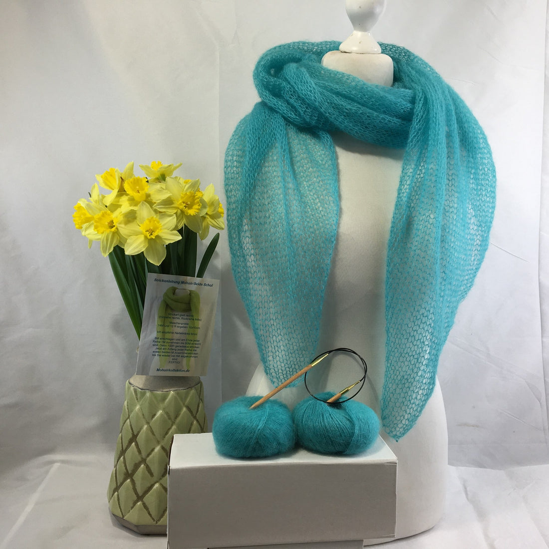 Strick-Set Schal Türkis