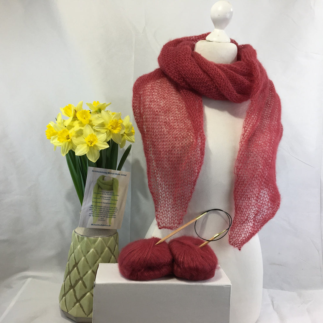 Strick-Set Schal Ziegelrot