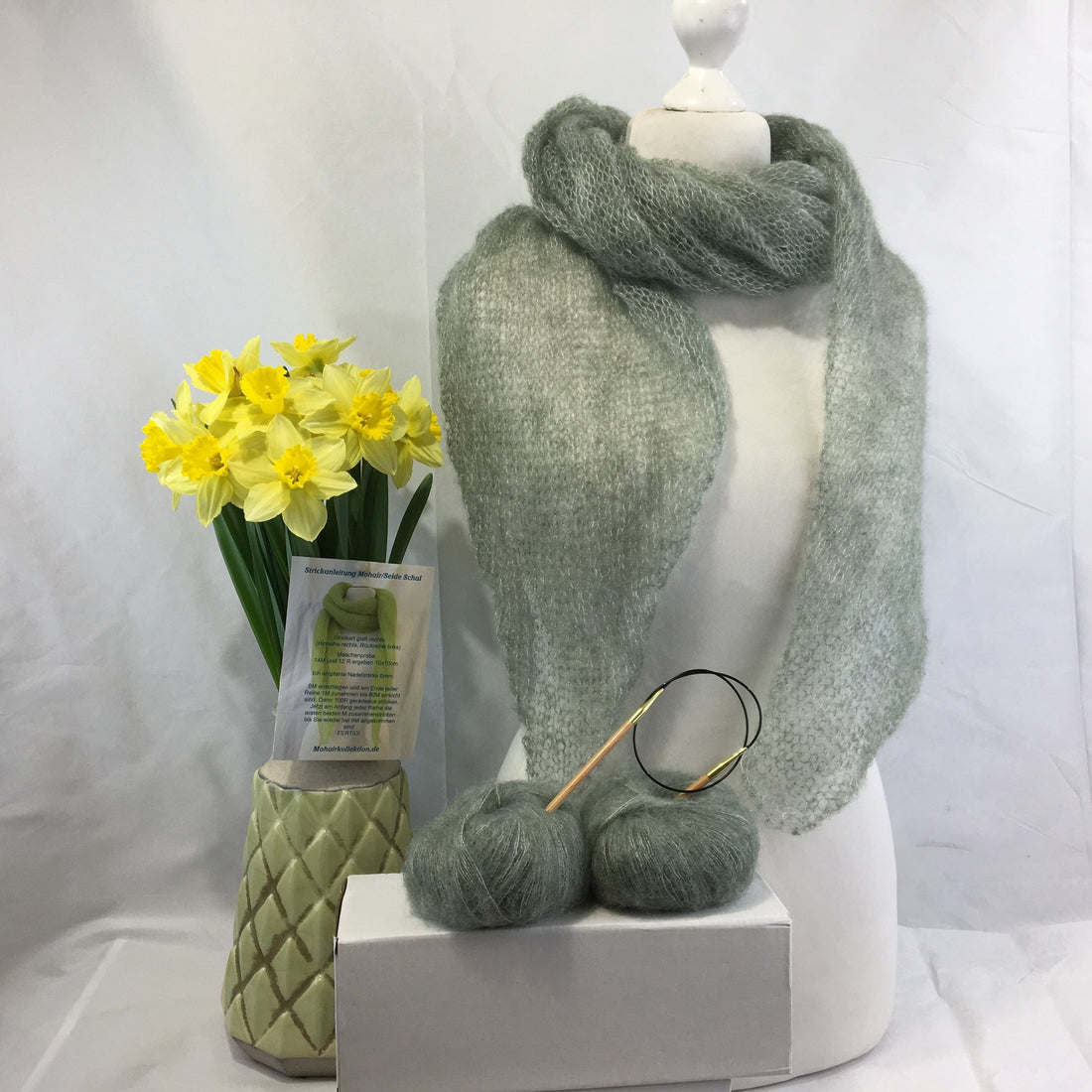 Strick-Set Schal Salbei
