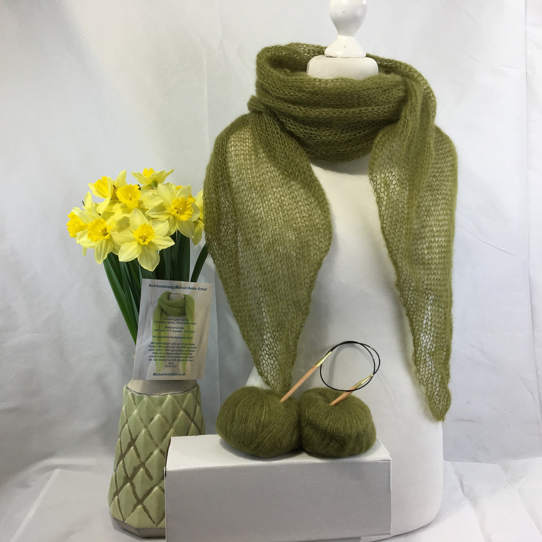 Strick-Set Schal Limette