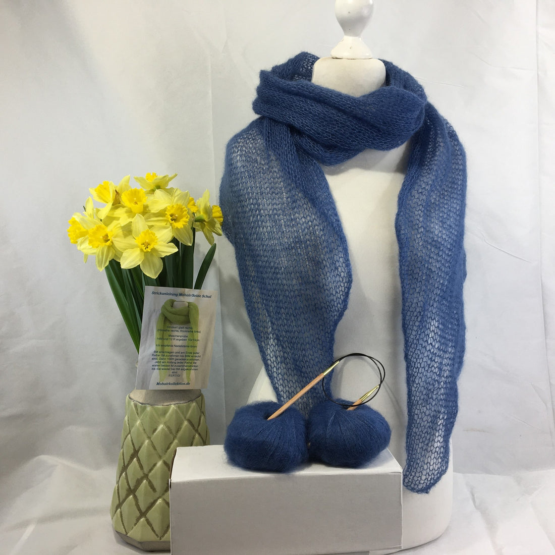 Strick-Set Schal Taubenblau