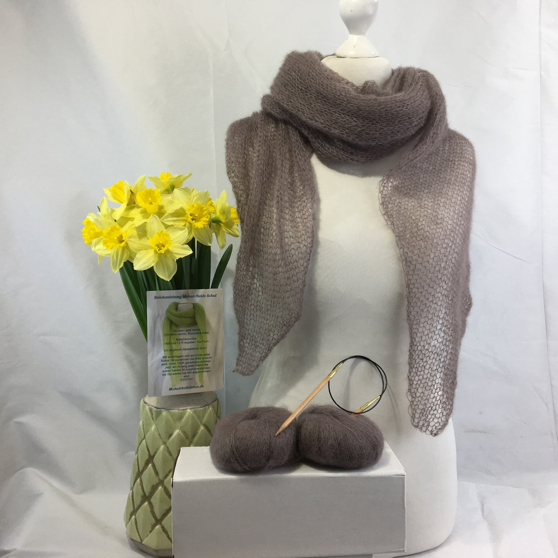 Strick-Set Schal Taupe